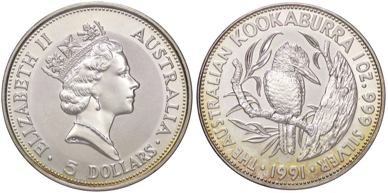 ESTERE - AUSTRALIA - Elisabetta II (1952) - 5 Dollari 1991 - Kookaburra Kr. 138 ...