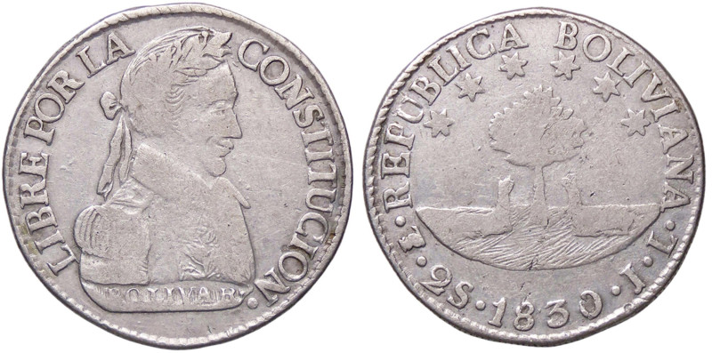 ESTERE - BOLIVIA - Repubblica (1825) - 2 Soles 1830 JL Kr. 95a AG
qBB/BB