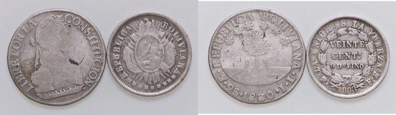 ESTERE - BOLIVIA - Repubblica (1825) - 2 Soles 1830 JL Kr. 95a AG Assieme a 20 c...