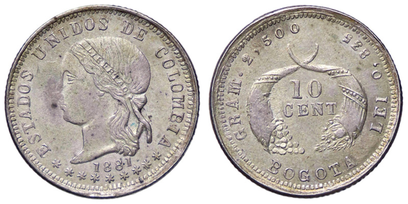 ESTERE - COLOMBIA - Stati Uniti di Colombia (1862-1886) - 10 Centavos 1881 Bogot...