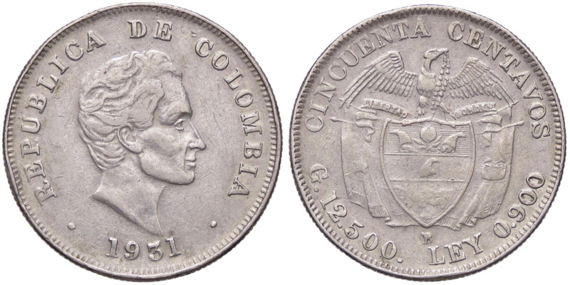 ESTERE - COLOMBIA - Repubblica - 50 Centavos 1931 Kr. 193.1 AG Colpetto
BB+