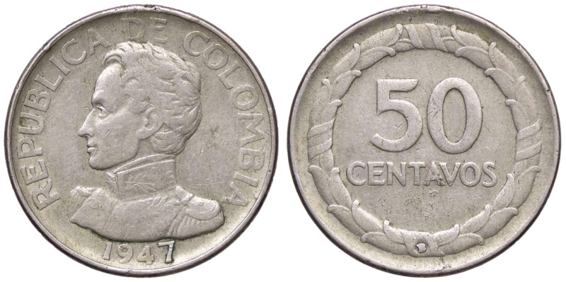 ESTERE - COLOMBIA - Repubblica - 50 Centavos 1947 Kr. 209 AG
BB