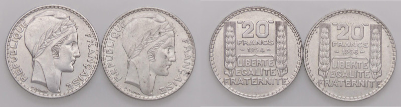 ESTERE - FRANCIA - Terza Repubblica (1870-1940) - 20 Franchi 1934 e 1938 AG Lott...