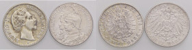 ESTERE - GERMANIA - BAVIERA - Ludwig II (1864-1886) - 2 Marchi 1876 D Kr. 505 AG Colpetto, assieme a 2 marchi 1901 - Lotto di 2 monete
qBB