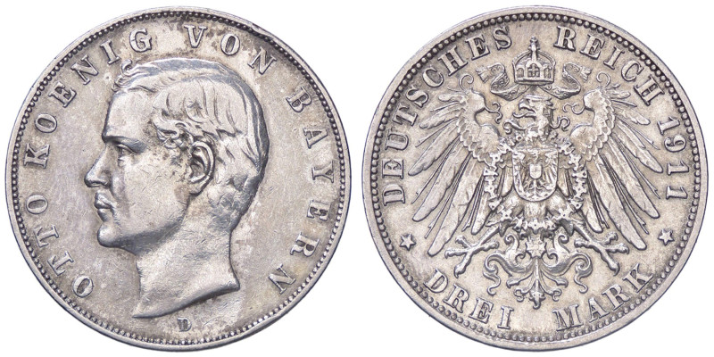 ESTERE - GERMANIA - BAVIERA - Otto (1886-1913) - 3 Marchi 1911 D Kr. 515 AG Colp...