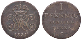 ESTERE - GERMANIA - HANNOVER - Guglielmo IV (1830-1837) - Pfennig 1831 C CU Screpolatura al R/
BB+