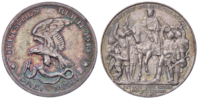 ESTERE - GERMANIA - PRUSSIA - Guglielmo II (1888-1918) - 3 Marchi 1913 A - 100 a...