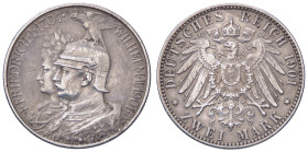 ESTERE - GERMANIA - PRUSSIA - Guglielmo II (1888-1918) - 2 Marchi 1901 - 200 Anni dei re di Prussia Kr. 525 AG Graffio al D/
BB-SPL