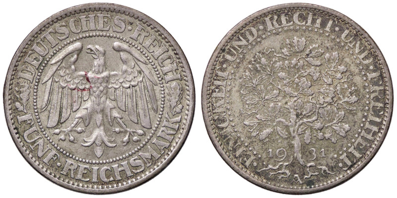 ESTERE - GERMANIA - Repubblica di Weimar (1919-1933) - 5 Marchi 1931 A Kr. 56 AG...