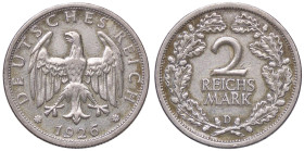 ESTERE - GERMANIA - Repubblica di Weimar (1919-1933) - 2 Marchi 1926 D Kr. 45 AG Segnetto al ciglio
BB+