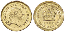 ESTERE - GRAN BRETAGNA - Giorgio III (1760-1820) - Terzo di ghinea 1809 Kr. 650 (AU g. 2,77)
SPL+/qFDC