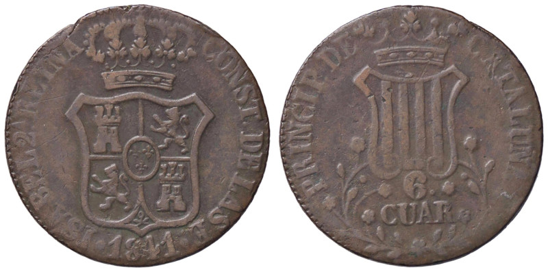 ESTERE - SPAGNA - CATALOGNA - Isabella II (1833-1868) - 6 Quartos 1841 Kr. 128 C...