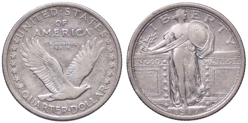 ESTERE - U.S.A. - Quarto di dollaro 1917 Standing Liberty Kr. 145 AG
BB/qBB