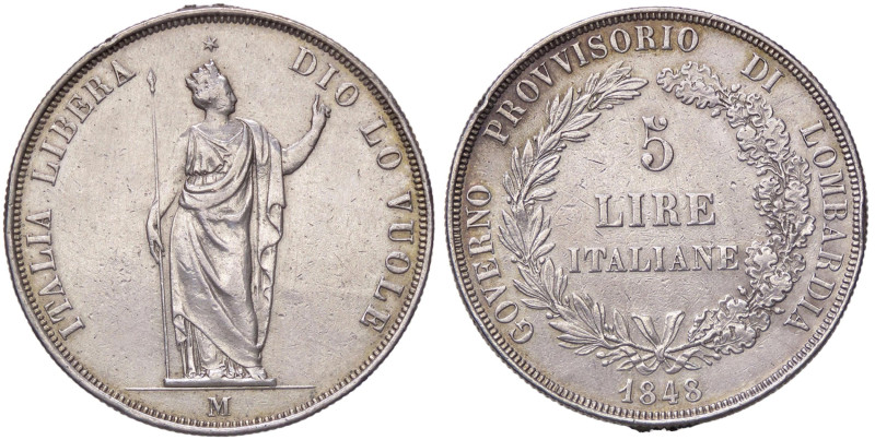 ZECCHE ITALIANE - MILANO - Governo Provvisorio (1848) - 5 Lire 1848 Pag. 213a; M...