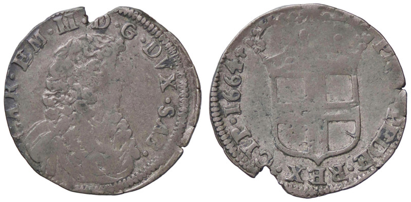 SAVOIA - Carlo Emanuele II, secondo periodo (1648-1675) - 5 Soldi 1664 MIR 823a ...