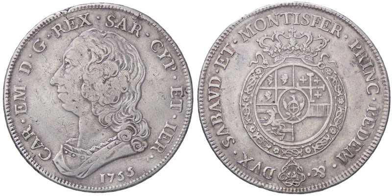 SAVOIA - Carlo Emanuele III (1730-1773) - Scudo 1755 Mont. 164 R AG Da montatura...