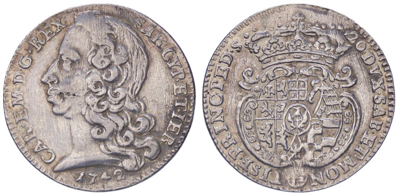 SAVOIA - Carlo Emanuele III (1730-1773) - Lira 1742 Mont. 89 RR AG Appiccagnolo ...