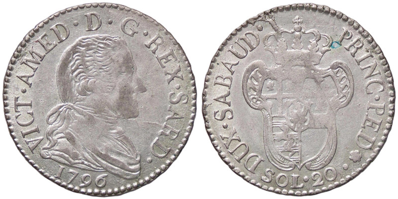 SAVOIA - Vittorio Amedeo III (1773-1796) - 20 Soldi 1796 Mont. 373 MI Buona arge...