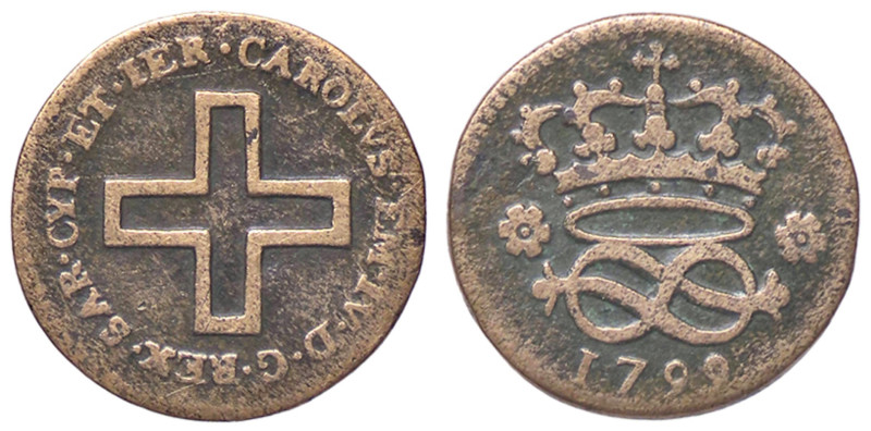 SAVOIA - Carlo Emanuele IV (1796-1800) - 2 Denari 1799 Pag. 9; Mont. 28 R CU
qB...