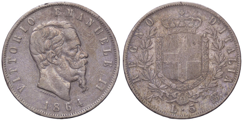 SAVOIA - Vittorio Emanuele II Re d'Italia (1861-1878) - 5 Lire 1864 N Pag. 485; ...