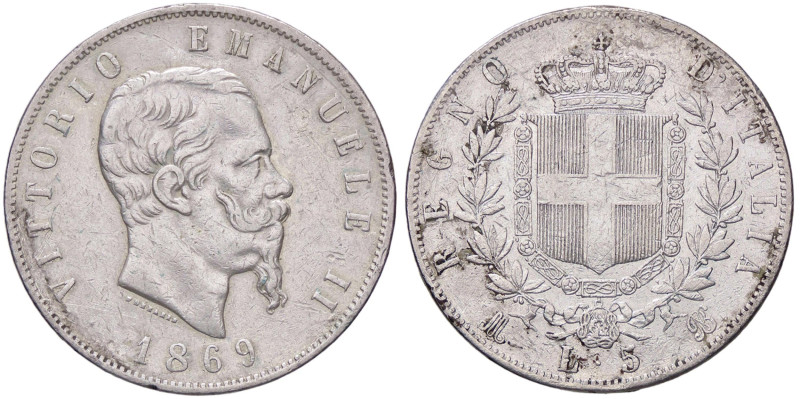 SAVOIA - Vittorio Emanuele II Re d'Italia (1861-1878) - 5 Lire 1869 M Pag. 489; ...