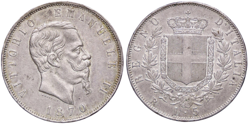 SAVOIA - Vittorio Emanuele II Re d'Italia (1861-1878) - 5 Lire 1870 R Pag. 491; ...