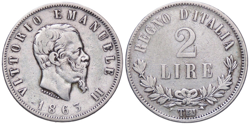 SAVOIA - Vittorio Emanuele II Re d'Italia (1861-1878) - 2 Lire 1863 T Valore Pag...