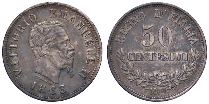 SAVOIA - Vittorio Emanuele II Re d'Italia (1861-1878) - 50 Centesimi 1863 M Valo...