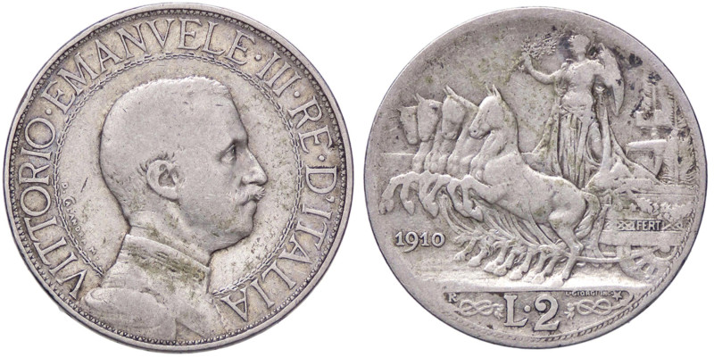 SAVOIA - Vittorio Emanuele III (1900-1943) - 2 Lire 1910 Quadriga lenta Pag. 733...