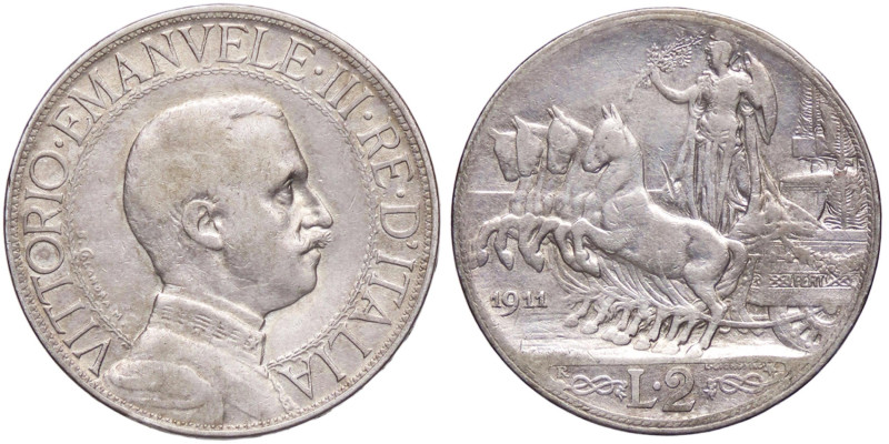 SAVOIA - Vittorio Emanuele III (1900-1943) - 2 Lire 1911 Quadriga lenta Pag. 734...