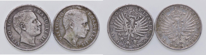 SAVOIA - Vittorio Emanuele III (1900-1943) - Lira 1901 e 1906 Aquila AG Lotto di...