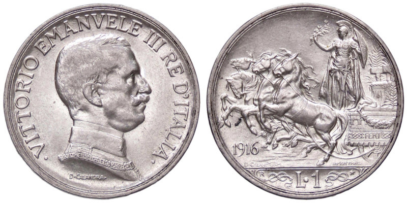 SAVOIA - Vittorio Emanuele III (1900-1943) - Lira 1916 Quadriga briosa Pag. 774;...