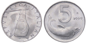 REPUBBLICA ITALIANA - Repubblica Italiana (monetazione in lire) (1946-2001) - 5 Lire 1969 Mont. 12 NC IT 1 della data rovesciato
FDC