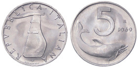 REPUBBLICA ITALIANA - Repubblica Italiana (monetazione in lire) (1946-2001) - 5 Lire 1969 Mont. 12 NC IT 1 della data rovesciato
FDC