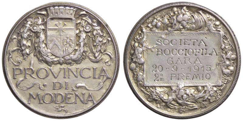 MEDAGLIE - CITTA' - Modena - Medaglia 1915 - Premio societÃ bocciofila (AG g. 41...