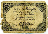 CARTAMONETA - SARDO-PIEMONTESE - Regie Finanze - 25 Lire 01/04/1796 - 2Â° tipo Gav. 10 mm 100 x 65 Nastro adesivo cartaceo al R/
qMB