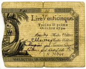 CARTAMONETA - SARDO-PIEMONTESE - Regie Finanze - 25 Lire 01/10/1794 - 1Â° tipo Gav. 9 R mm 85 x 55
meglio di MB