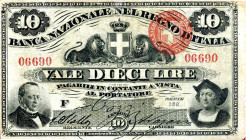 CARTAMONETA - SARDO-PIEMONTESE - Banca Nazionale nel Regno d'Italia - 10 Lire 28/09/1870 Gav. 159 R Stallo/Bozzi/Nazari Forellini da spillo
BB+