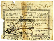 CARTAMONETA - STATO PONTIFICIO - Sacro Monte della PietÃ di Roma (1785-1797) da 35 scudi Gav. 1 Nastro adesivo cartaceo al R/
qMB