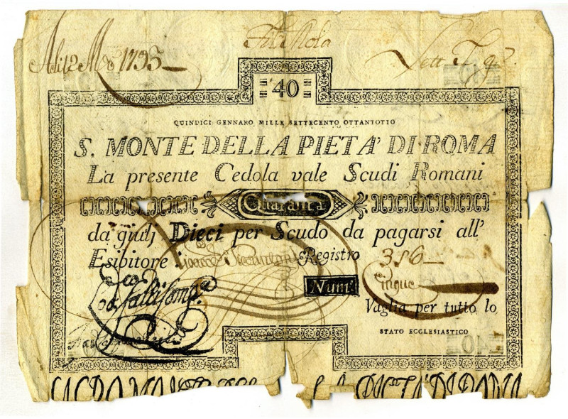 CARTAMONETA - STATO PONTIFICIO - Sacro Monte della PietÃ di Roma (1785-1797) da ...