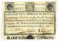CARTAMONETA - STATO PONTIFICIO - Banco di S. Spirito di Roma (1786-1796) da 9 scudi Gav. 12 R
BB+