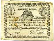 CARTAMONETA - STATO PONTIFICIO - Repubblica Romana Assegnati (1798) - 9 Paoli Anno 7 Gav. 67 Persiani (retro rettangolo)
qSPL