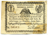 CARTAMONETA - STATO PONTIFICIO - Repubblica Romana Assegnati (1798) - 9 Paoli Anno 7 Gav. 67 Persiani (retro rettangolo) Macchie
bel BB