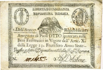 CARTAMONETA - STATO PONTIFICIO - Repubblica Romana Assegnati (1798) - 8 Paoli Anno 7 Gav. 66 Dolcibene Forellini
BB