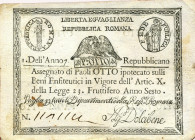 CARTAMONETA - STATO PONTIFICIO - Repubblica Romana Assegnati (1798) - 8 Paoli Anno 7 Gav. 66 Dolcibene Angolo in basso a d. mancante
qBB