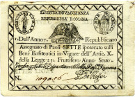 CARTAMONETA - STATO PONTIFICIO - Repubblica Romana Assegnati (1798) - 7 Paoli Anno 7 Gav. 65 Rossi Forellini
qSPL