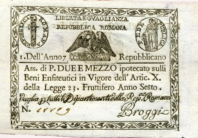 CARTAMONETA - STATO PONTIFICIO - Repubblica Romana Assegnati (1798) - 2,5 Paoli ...