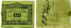 CARTAMONETA - STATO PONTIFICIO - Repubblica Romana Boni Centrali (1849) - 40 Baiocchi 1849 Gav. 176 RRR Armellini Profondo taglio laterale
MB