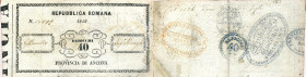 CARTAMONETA - STATO PONTIFICIO - Repubblica Romana Boni Provinciali (1849) - 40 Baiocchi 31/05/1849 Gav. 190 RRRRR Provincia di Ancona - Due firme Res...