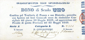CARTAMONETA - STATO PONTIFICIO - Repubblica Romana Boni Comunali (1849) - Scudo 12/05/1849 Gav. 235 RRR Comune di Pesaro
FDS